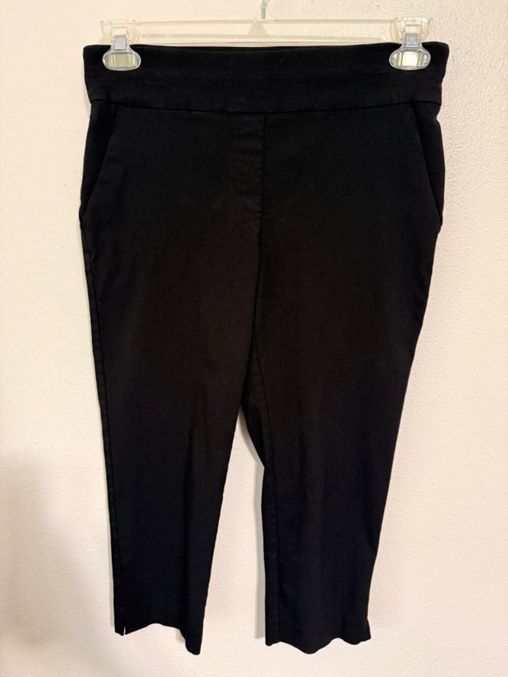 Notations Pull On Pants Cropped Capri Stretch Side Slits Black Womans 6
